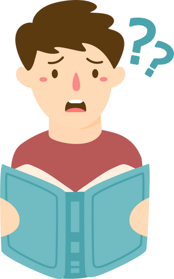 man confused reading book